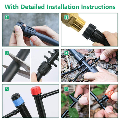 HEKIWAY 256FT Automatic Drip Irrigation System Kit,Automatic Garden Watering Misting System for Greenhouse, Yard, Plant ，Lawn with 1/2 inch Hose 1/4 inch Distribution Tubing and Accessories