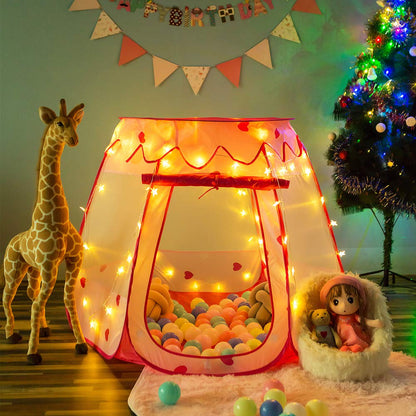 Crayline Pop Up Princess Tent with Star Light, Toys for 1 2 3 Year Old Girl Birthday Gift, Baby Girl Toys, Ball Pit for 12-18 Months Toddler Gift, Easy to Pop Up and Assemble(Pink)