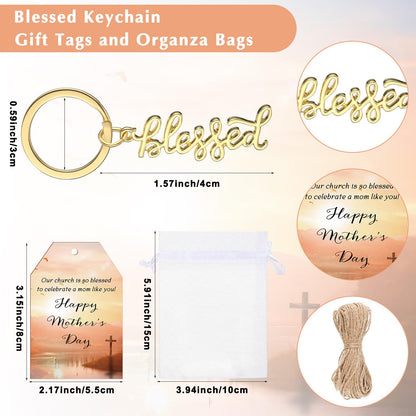 Spakon 100 Sets Church Gift Bulk for Mothers Day Blessed Bible Verse Ballpoint Pens Blessed Keychain Christian Cross Happy Mother's Day Tag for Godmother