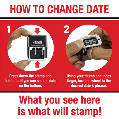 Mark 2000 Self-Inking Rubber Date Office Stamp with Completed Phrase & Date - Red Ink (Handy-Dater S160), 12-Year Band
