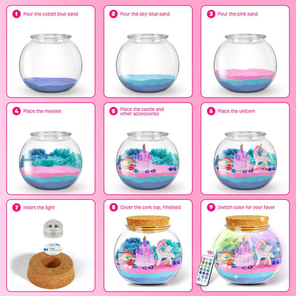 LAOESE Unicorn Light-Up Terrarium Kit for Kids – LED Night Light DIY Arts and Crafts Kit, Unicorn Toys for Girls Ages 4 5 6 7 8-12 – Birthday Easter Gifts for Girls