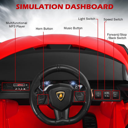 INFANS 12V Licensed Lamborghini Sian Kids Ride On Car with Parent Remote Control, Spring Suspension, MP3 Player, Electric Toy Roadster Carbon Fiber Textured for Toddler (Red)