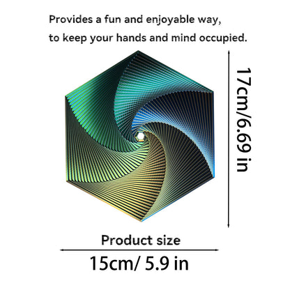Fractal Fidget Hexagon, Kinetic Desk Spinning Toy, 35 Circles、5.9x6.69in, Used for Anxiety Disorder ADHD, Adult Office Visual Illusion fingertip Toys, 1 pc (Yellow-Blue-Green)