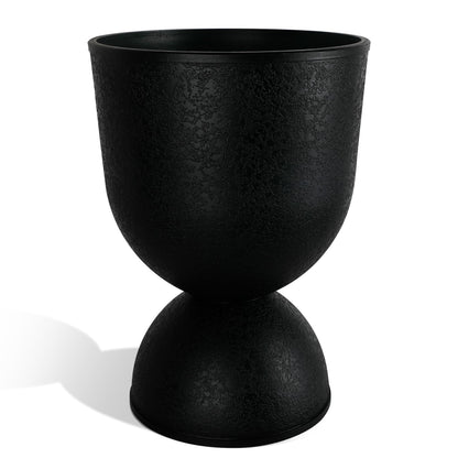 KOL Planters Flower Pots, Large Plastic Urn Planters for Indoor Outdoor Plants, Black Pedestal Planter Pots, 23 Inch Tall Decorative Planters with Drainage Holes & Plugs for Patio Garden, 1 Pack