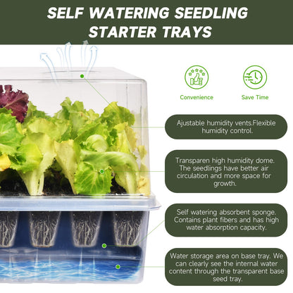 Adawook Self-Watering Seed Starter Tray, Seed Starter Kit Self Water, Germination Trays for Seed Starting with High Humidity Domes (Tray, 120 Cells)