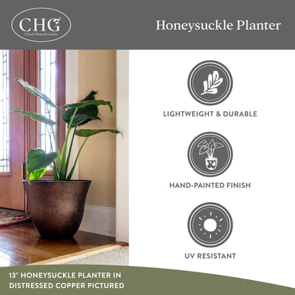 Classic Home and Garden Honeysuckle Resin Planters - Lightweight Indoor & Outdoor Plant Pots - UV-Resistant Plastic Flower Pots - Pot Planters for Flowers & Herbs (15" Blue Jean)