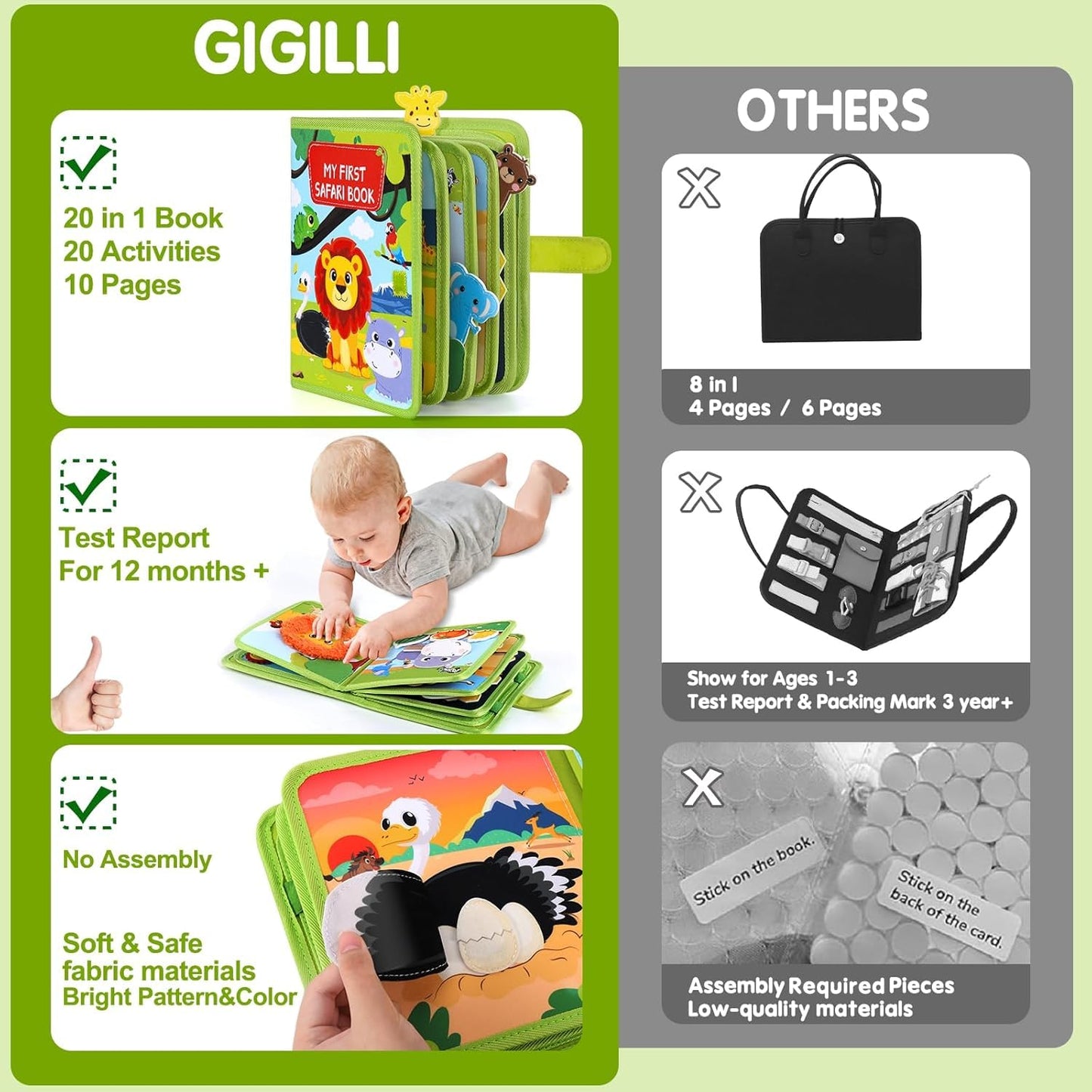 Wild-Animals Busy Book for Toddlers 1-3, Montessori Toys Busy Board for 1 2 3 Year Old Boy Girl Gifts, Toddler Learning Quiet Activity Book, Educational Airplane One Year Travel Toy