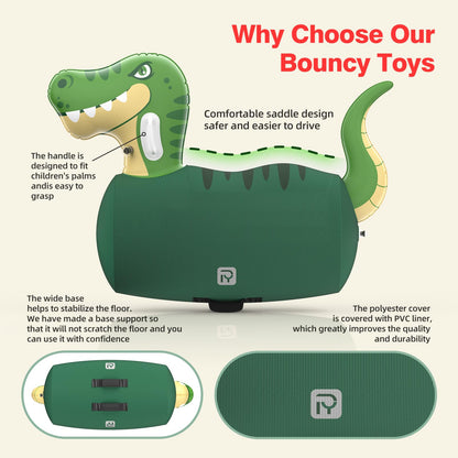 POVYRE Kids Boys Outdoor Toys, 2 PCS Giant Inflatable Dinosaur Bull Toys Bouncy Hopper with Pump, Ride-on Jumping Animal for Indoor Outdoor Play, 220 lbs Capacity, Gift for Ages 5+