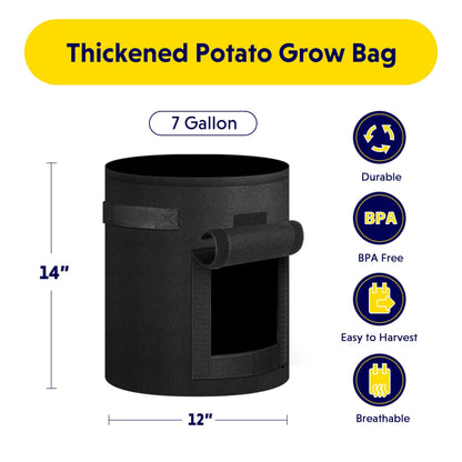 iPower 5 Pack 7 Gallon Potato Grow Bags with Flap, Garden Planting Nonwoven Fabric Pots with Reinforced Handle, Heavy Duty and Aeration Planter Pot for Tomato, Fruits, Vegetables and Flowers, New