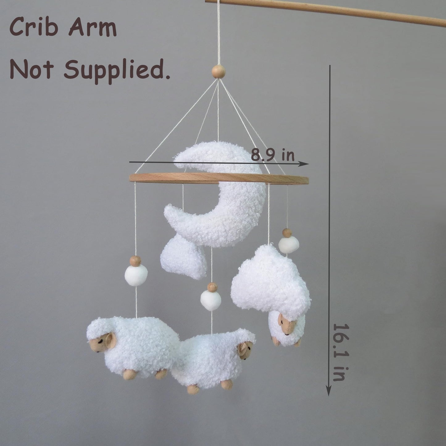 Sheep Baby Mobile for Crib, Cloud Baby Crib Mobile for Girls & Boys, Neutral Crib Toys Hanging, Lamb Baby Mobile for Bassinet, Nursery Decor - Pure White
