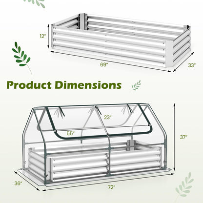 S AFSTAR Raised Garden Bed with Cover, 6FT x 3FT x 3FT Galvanized Bottomless Garden Bed with Greenhouse, Dual 2-Tier Roll-Up Windows, Easy Venting & Watering, Outdoor Metal Planter Box Kit with Cover