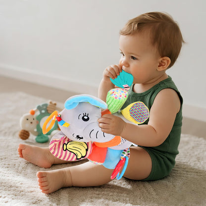 CaftyMids Baby Toys 0-6-12 Months: Elephant with Detachable Touch-Sensitive Sound Box (30 Sounds), Removable Bib, Teether, Rattle, BB Squeaker, Mirror | Attaches to Strollers, Car Seats, Carriers