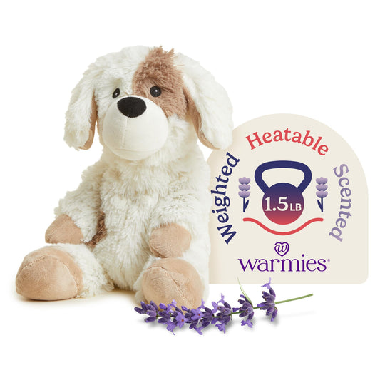 warmies Microwavable & Weighted Stuffed Animals, Puppy - Heated Stuffed Animal Plushie for Warmth & Comfort - Cute Soft Plush Toys for Adults & Children (Boys, Girls, Babies & Toddlers)