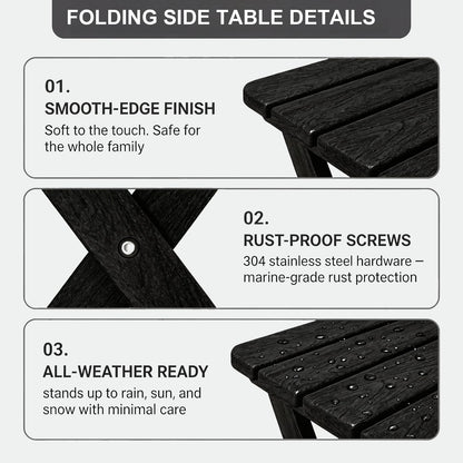 Polyhouz Folding Outdoor Side Table,Small HDPE Patio Table,All-Weather Compact Portable End Table for Patio,Porch,Pool,Black,11.8" D x 15.7" W x 15.7" H