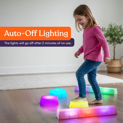 Special Supplies LED Stepping Stones for Kids -Light-Up Balance Blocks- Coordination & Balance for Toddlers & Children- Durable Non-Slip Rubber, Safe Indoor & Outdoor Play (2 Beams + 3 Circles)