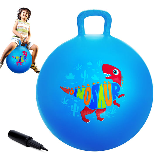 ZOOJOY Hopper Ball for Kids,18Inch Bouncy Ball with Handle - Blue Dinosaur Toys for 3-8 Years Old Boys Girls with Pump, Inflatable Toddler Bouncer Gifts for Indoor Outdoor Active Play