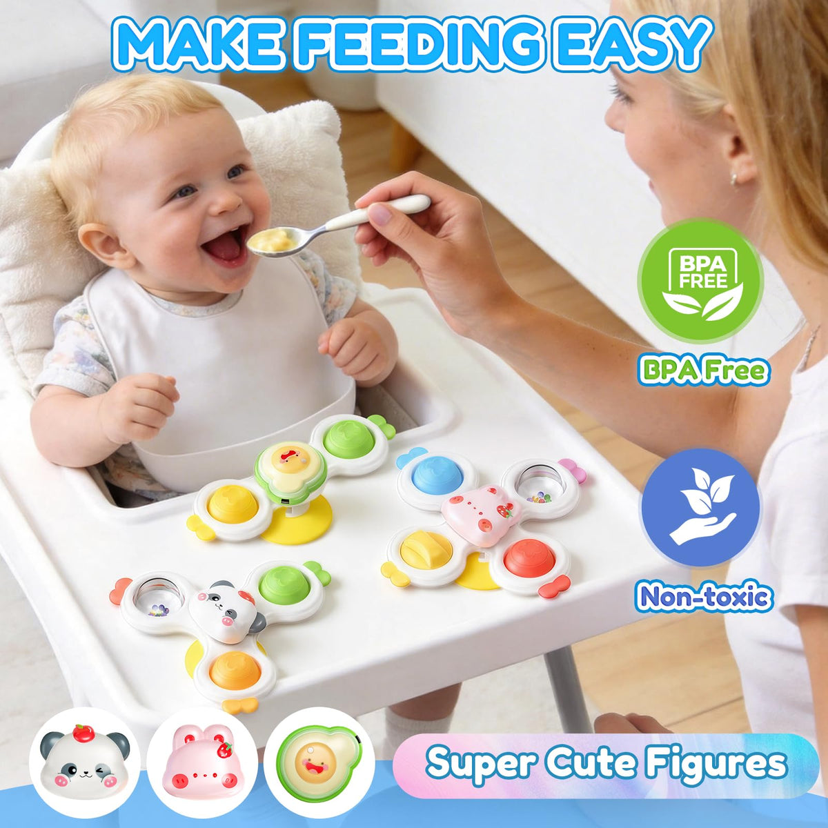 3PCS Suction Cup Spinners for Babies,Montessori Baby Bath Toys for 0-6-12 Months,Rattle Spinners for Toddlers 1-3,Sentory Toys for 1 Year Old Boys and Girls