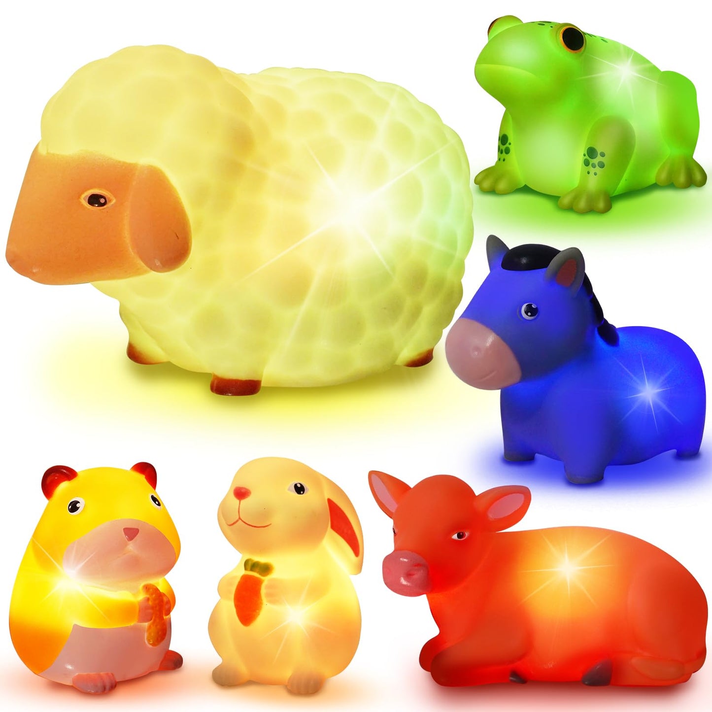VIBOYLAR Bath Toys for Toddlers 1-3: 6 PCS Light-Up Farm Animal Bath Toy Set, Baby Bath Toys, Bathtub Pool Bath Toy for Kids, Christmas Birthday Gifts for Boys & Girls Ages 1 2 3+ Years Old