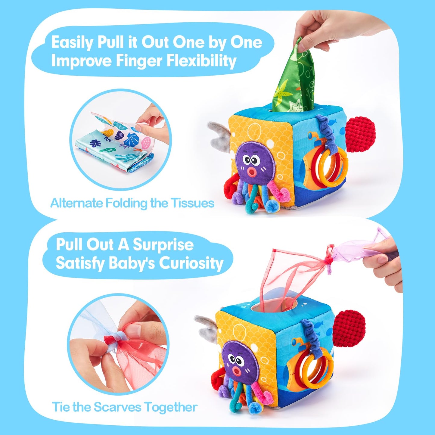 hahaland Baby Sensory Book & Baby Sensory Tissue Box Toy