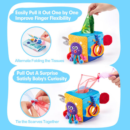 hahaland Baby Sensory Book & Baby Sensory Tissue Box Toy