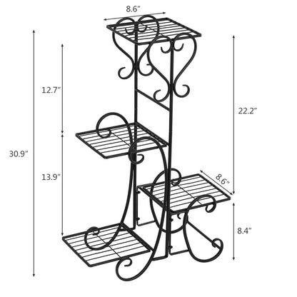 Plant Stand Indoor Outdoor - 4 Tier Corner Shelf Shelves Decoration Display Rack - Metal Wrought Iron Multi Flower Planter Potted Holder Organizer for Living Room Balcony Garden Patio Black