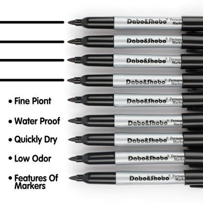 Dabo&Shobo Permanent Markers, 160 Pack Black Permanent Markers Bulk, Fine Tip, Quick Drying, Waterproof Markers, Work On Wood, Metal, Plastic, Stone, Glass For Office School Home