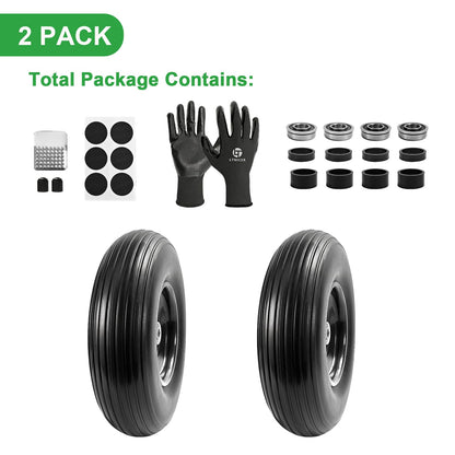 LTNICER 4.00-6 Flat-free Solid Tire and Wheel, 13" Wheelbarrow Wheels and Tires with 5/8" or 3/4" Bearings, 1.75" Centered Hub for Wheelbarrow/Wagon/Trolley/Garden Scooter Cart(2 PCS)