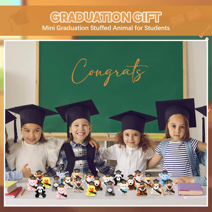 MiniInflat 12 Pcs Mini Graduation Stuffed Animal Bulk Tiny Congrats Grad Plush Small Animal Doll Keychain with Grad Hat for 2026 Graduation Party Favors Prek Kindergarten Classroom Exchange Gift