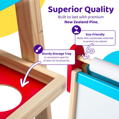 Blue Squid Art Easel for Kids with Paper Roll x 3, Includes 100+ Accessories, Double Sided Adjustable Wooden Painting Easel with Magnetic Chalk Board, White Board for Toddlers Ages 3,4,5,6,7,8,9,10,12