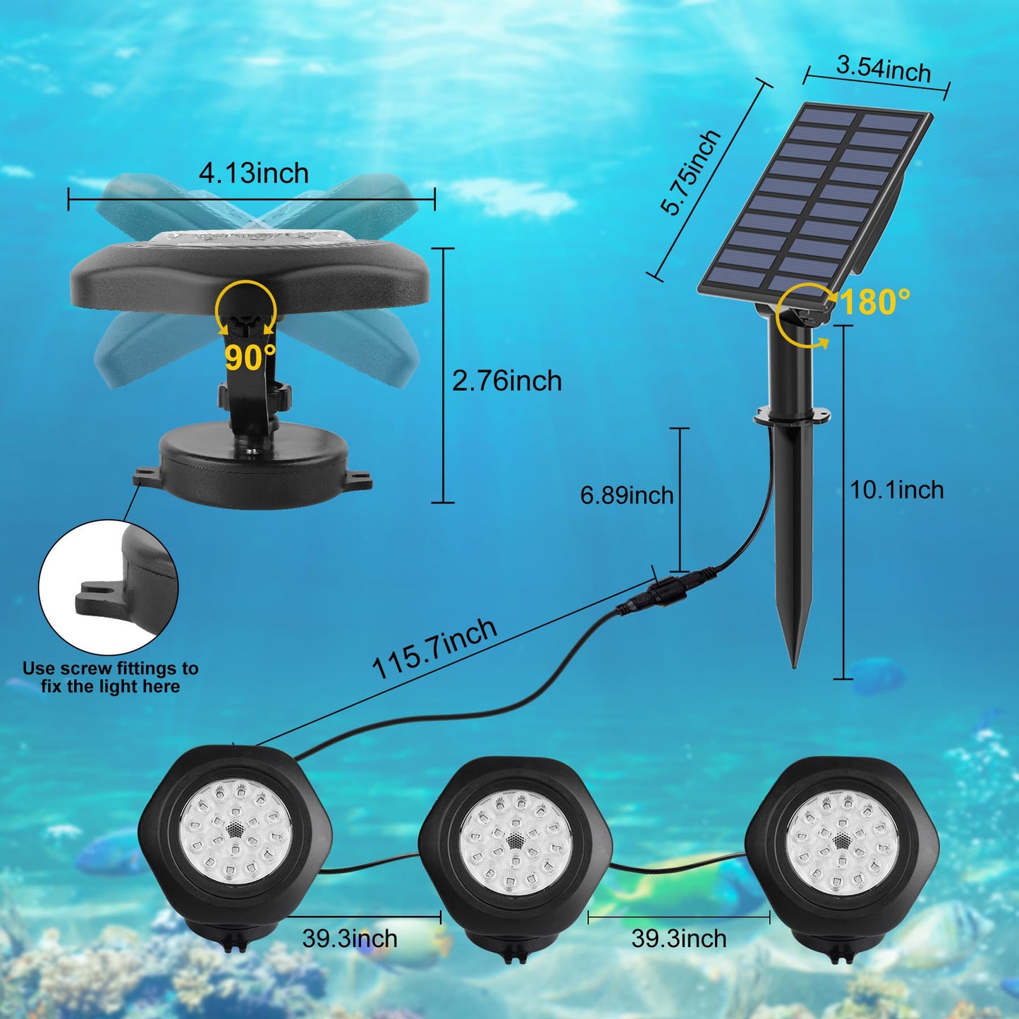 CREPOW Solar Pond Lights,3000K Warm White LED Underwater Submersible Fountain Light,IP68 Waterproof Landscape Spotlights Lighting for Fish Aquarium Tank Garden Yard Pond Pool Decor(3-in-1)