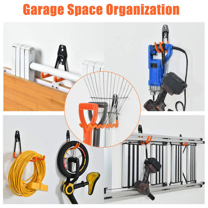 AOBEN 24PCS Garage Hooks, Heavy Duty Double Garage Hanger Organizer Wall Mount Iron Anti-Slip Garage Storage Hooks for Ladder, Power Tool,Bike,Ropes（23 Hooks & 1 hoder Strap-Gray