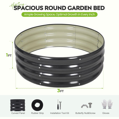 ZORMY Galvanized Raised Garden Bed Outdoor, Round Metal Planter Boxes 2 Pcs, 3x3x1ft Steel Raised Bed Kit for Planting Vegetables, Fruits, Flowers(Grey)