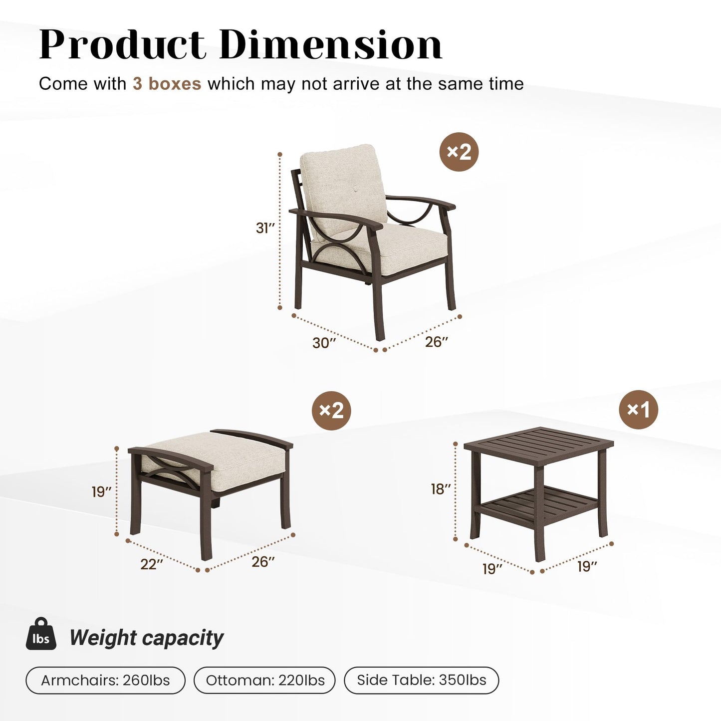 FansaFurn 5-Piece Outdoor Patio Furniture Set, Outdoor Metal Sectional Furniture with Cushions, Outdoor Conversation Seating Set with Side Table for Garden, Balcony, Deck, Backyard, Khaki