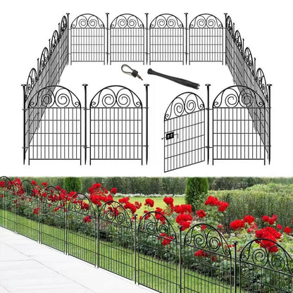 Getlay Tall Garden Fence Animal Barrier with Gate, 40 in(H) 12 Panels Garden Fences and Borders for Dogs, Dog Fence Outdoor for Yard, Total Length 26.2 Ft Metal Temporary Fencing│Patented