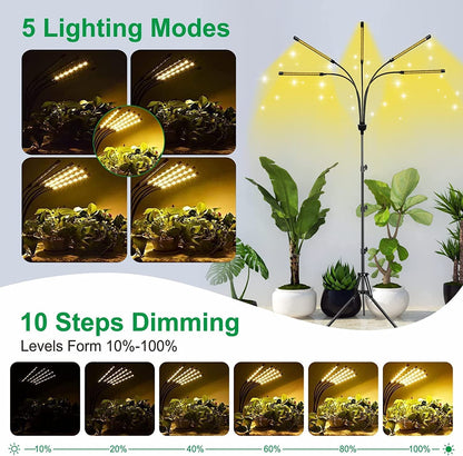 yentbokj 5-Head Adjustable LED Lights, Full Spectrum Grow Lamp with Timer, Warm White Light for Indoor Plants
