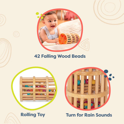B. toys – A – Maze Rain Rush Dexterity Toy – Crawling Rolling Tower – Developmental Natural Wooden Rainmaker Toy – Toys for Toddlers