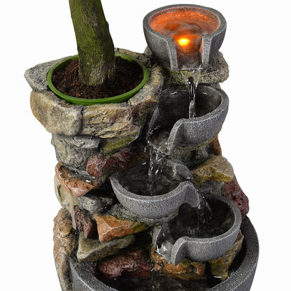 Haobos Indoor Fountain 4-Bowl Rockery Soothing Sound Tabletop Fountains Home/Office Decor Gift for Mom,Mother Day Present with A Small Plastic Pot to Grow Plant/Hebs By Yourself (Automatic Watering)