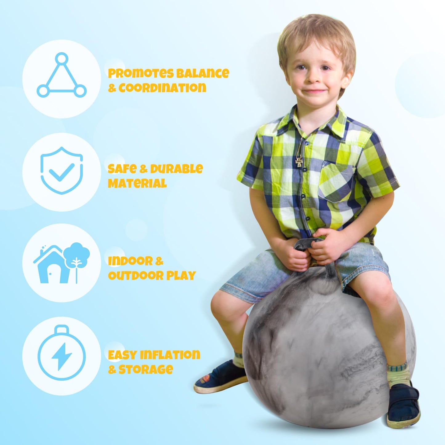Upper Rider Clouds Hopper Ball for Kids,18 Inch Bouncy Ball with Handle,Inflatable Hopping Toys for Boys Girls Aged 3-8, Indoor Outdoor Jumping Toys Gift with Pump