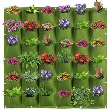 WFIST Vertical Hanging Planter Bag, Breathable Felt Wall Garden Planter with Metal Grommets, Indoor/Outdoor Space-Saving Herb & Flower Growing Pouch (36-Pocket)