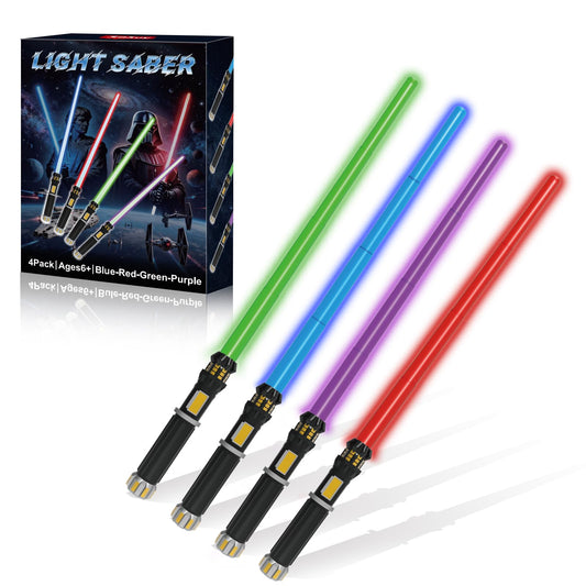 FlashyU 4 Pack Light Up Sabers for Kids Toddlers, Dueling Light Up Sword Toy for Boys, Space War Party Cosplay Xmas Birthday Gifts for Teen Men Age 4 5 6 7 8 9 10+