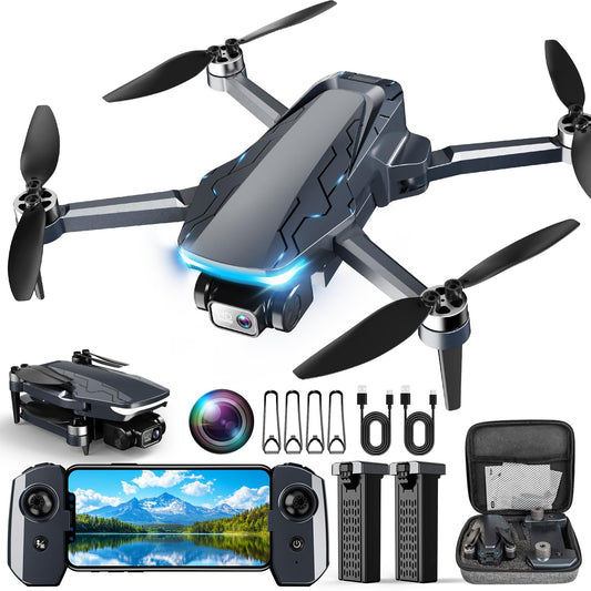 GPS Drone with Camera, 2K HD Drones for Adults, Foldable FPV Drone with GPS Auto Return, Follow Me, Circle Fly, Waypoint Fly, 5G Transmission, Gestures Selfie, Brushless Motor, 2 Batteries, Black