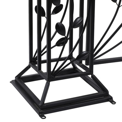 Deco 79 Metal Indoor Outdoor Scrollwork Arched Gate Garden Arbor with Vines and Latch Lock Closure, 70" x 15" x 65", Black