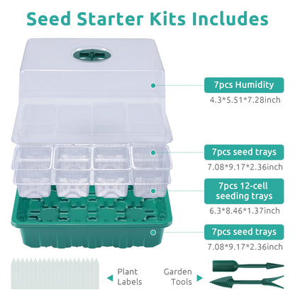 Seedfactor 7 Packs Seed Starter Tray, 84 Separate Cells Seedling Starter Trays Kit with Humidity Dome and Base Indoor Greenhouse Mini Propagator, Reusable Seedling Tray for Plants Indoor-Clear