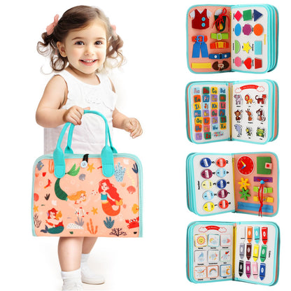 Teefrye Toddler Busy Board Montessori Toys for Toddlers 1-3 Year Old Educational Activity Book Board Sensory Travel Toys Ages 3-5 Preschool Learning Fine Motor Skills Toy Quiet Book Gift for Kids