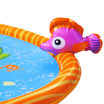 BANZAI Splash Pad Toddler Water Play Mat, 58 in Outdoor Kids Sprinkler Mat with 3D Sea Characters, Baby Splash Pad for Backyard Summer Fun