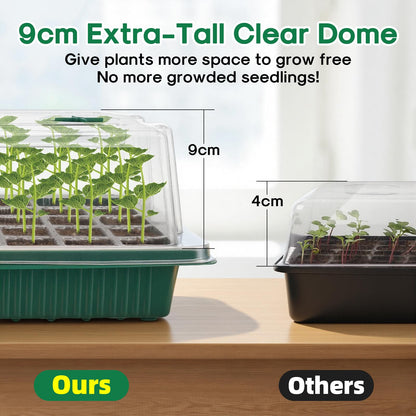 BlumWay Seed Starter Tray with Grow Light,2 Pack 80 Cells Seedling Tray Kit with Humidity Dome/Indoor Plant Starter Kit, Adjustable Brightness Plant Germination Trays-Green