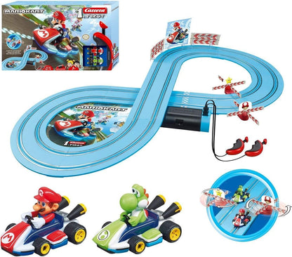Carrera First Mario Kart - Slot Car Race Track with Spinners - Includes 2 Cars: Mario and Yoshi - Battery-Powered Beginner Toy Racing Set for Kids Ages 3 Years and Up