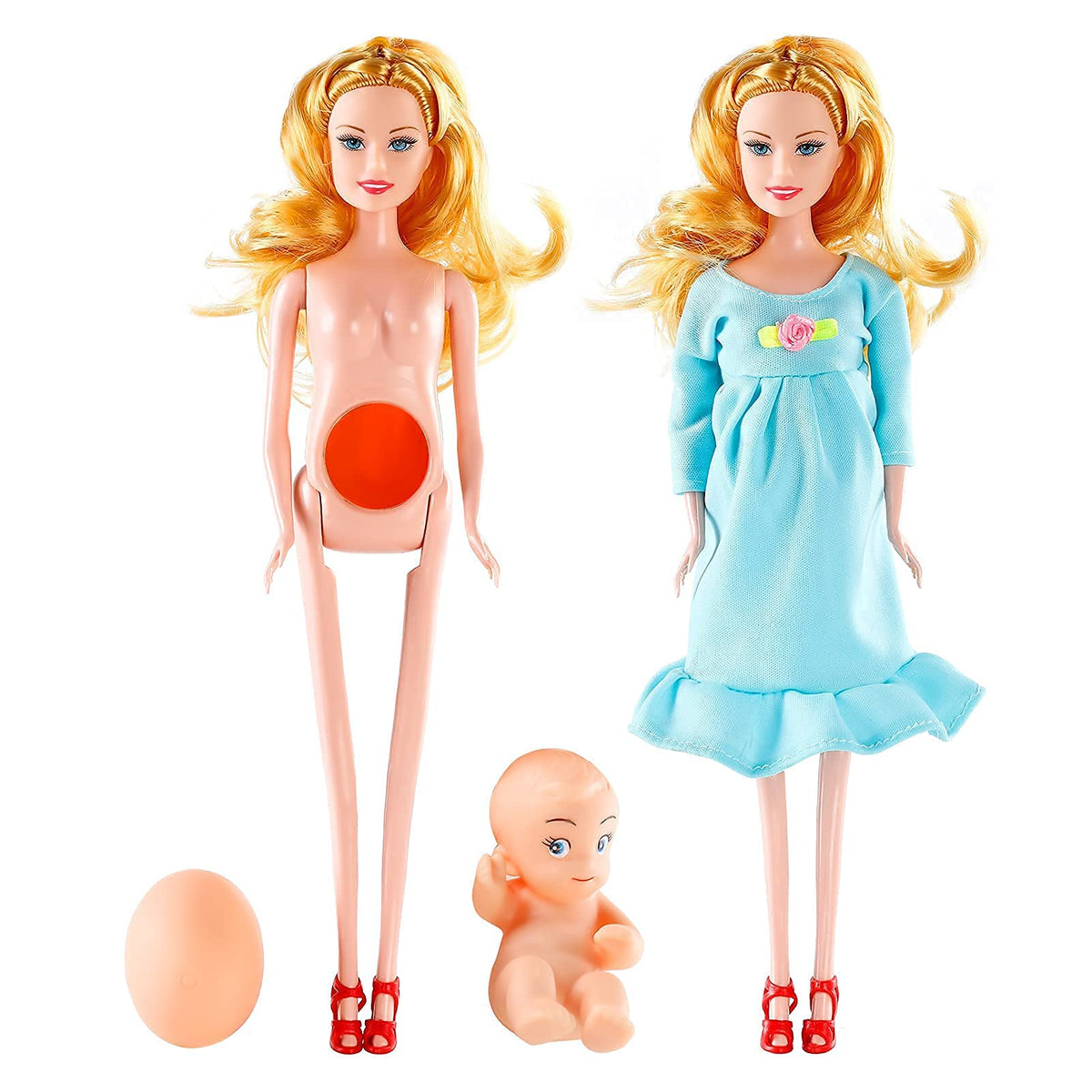FunPa Pregnant Doll Have a Baby in Her Tummy Mom Doll Pregnant Mom Toy with Baby Doll Trolley (Blue)