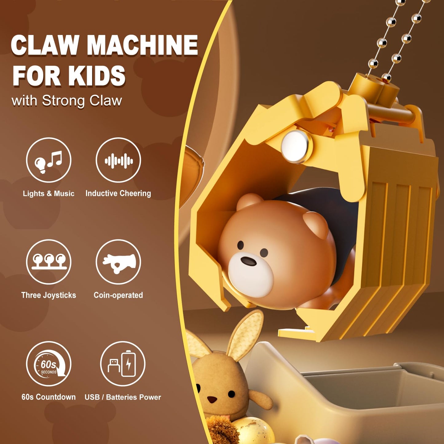 ORANGE OCEAN Large Claw Machine for Kids Girls Boys, Toy Claws Machine with Sound & Light, Vending Machine for 4 5 6 7 8 Years Old Girls, Idea Birthday Gifts for Kids Ages 3-5 4-6 4-8