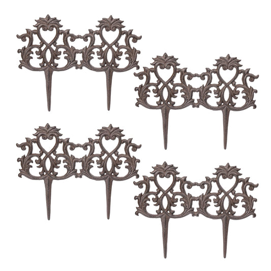 Sungmor Decorative Cast Iron Garden Edging,4 Pack Vintage Garden Border Fence for Lawn, Flower Beds and Patio,Heavy Duty Rustic Ornate Metal Fences,Brown Finish